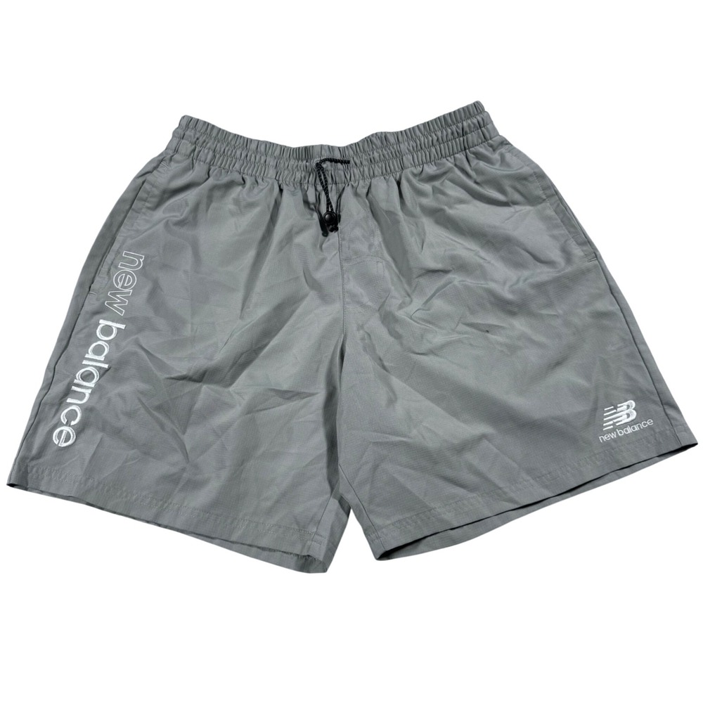 New Balance Athletic Shorts Mens Large Grey Ripstop Logo Drawstring Sportswear